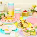 meekoo 72 Pcs Pastel Party Supplies Disposable 7" Pastel Paper Plates Napkins Paper Cups Serve 24 Guests, Macaron Color Tableware Sets for Birthday Wedding Baby Shower Party Decoration