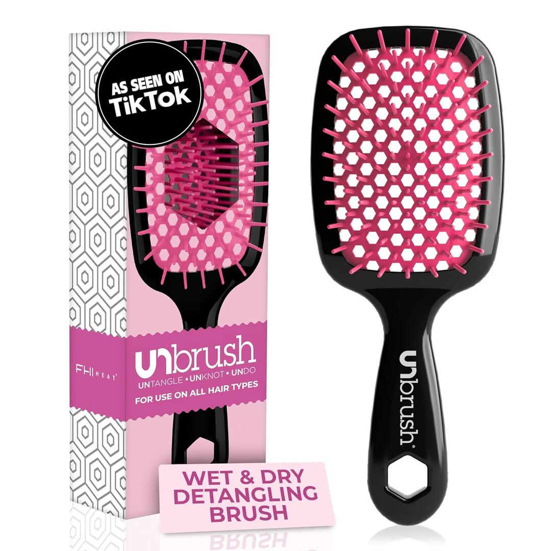 FHI Heat UNbrush Detangling Brush for Pain-Free Brushing on All Wet or Dry Hair Types  Durable DuoFlex Anti-Static Bristles, Lightweight Handle, Vented Hair Brush (Cherry Blossom)