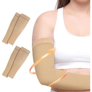 2 Pairs Compression Lymphedema Arm Sleeves for Women, 20-30 mmHg Graduated Compression Full Arm Support, Medical Arm Brace for Swelling, Edema, Circulation (XL)