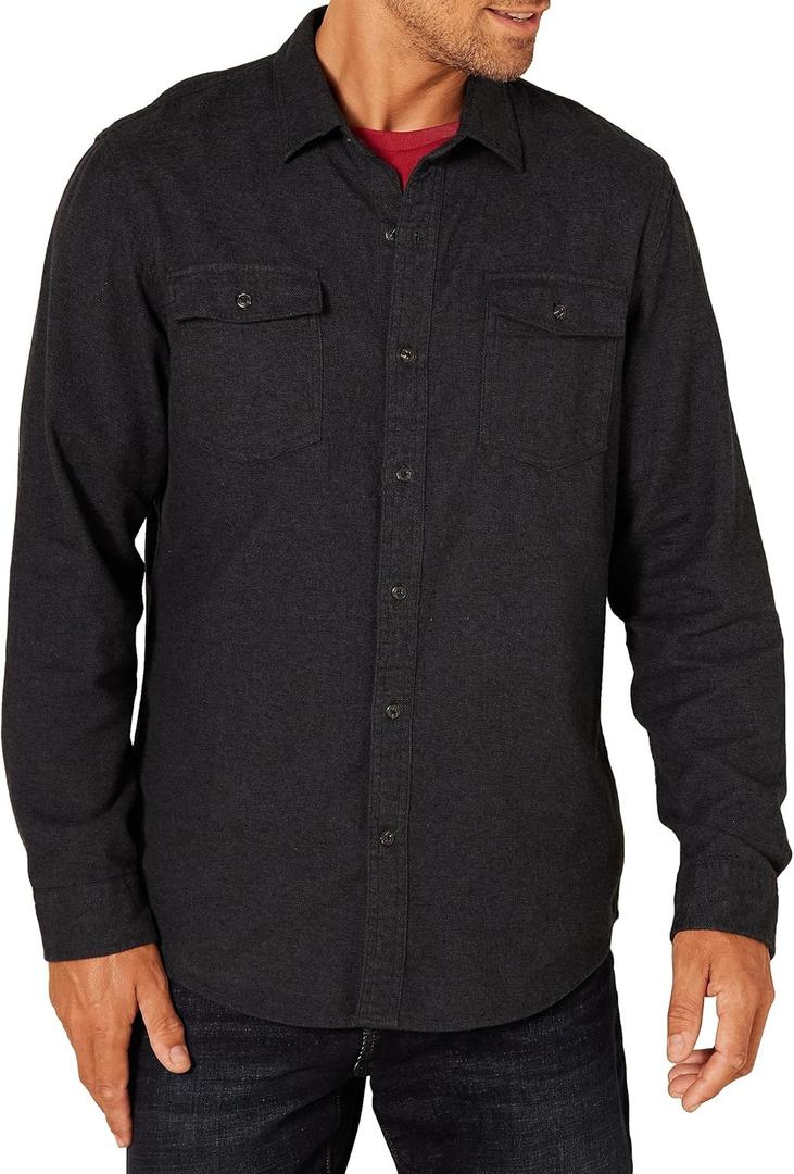 Amazon Essentials Men's Flannel Shirts, Long-Sleeve, Slim-Fit, Two-Pocket, Plaid (Medium, Black)