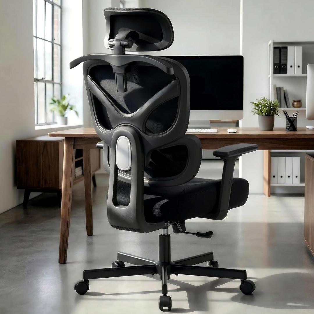 AreShark Ergonomic Office Chair - High Back Breathable Mesh Desk Chair with Lumbar Support & Adjustable Headrest - Rolling Swivel Reclining Comfy Computer Gaming Chair with 2D Armrests for Home Office