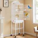 YITAHOME 62 inch Metal Bird Cage, Large Parakeet Cages for Parrot, Cockatiel, Lovebird, Pigeon with Roof Top, Rolling Stand and Hanging Accessories, White