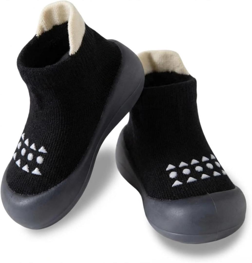 Hstyle Baby Sock Shoes Toddler Walking Shoes Infant Non-Slip Slippers Soft Rubber Sole Sneakers for Baby Boys Girls (Black)