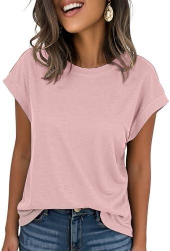 IRISGOD Womens Cap Sleeve Summer Tops Casual Short Sleeve Trendy T-Shirts 2025 Loose Fit Crew Neck Tee with Side Slits Large