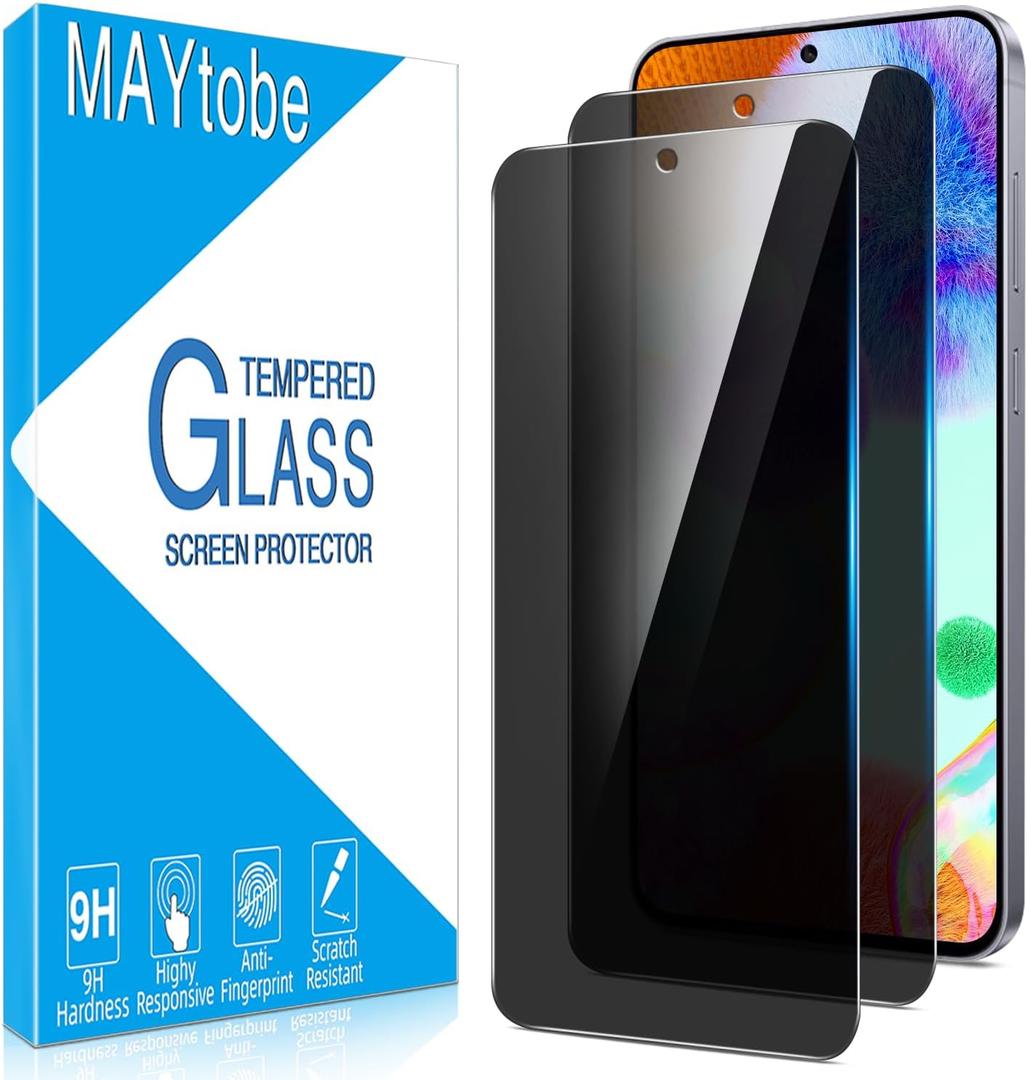 MAYtobe [2-Pack Privacy Screen Protector for Samsung Galaxy S25 FE Tempered Glass, Support Fingerprint Unlocking, Anti Spy, No Bubbles, Anti Scratch, Easy to Install