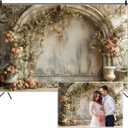 10x8ft Spring Flowers Wedding Backdrop Vintage European Palace Wall Pink Rose Floral Photography Banner for Womens Day Birthday Mothers Day Bridal Shower Valentines Day Girl Women Portrait