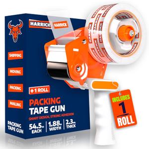 Clear Packing Tape 1.88 inch - Metal Package Tape for Home & Office - Strong & Durable Shipping Packaging Tape - Clear Packaging Tape Dispenser Heavy Duty - 1 Roll / 1 Tape Gun / 54.5 Yards