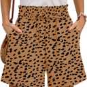 Summer High Waist Wide Leg Elastic Drawstring Shorts with Pockets (S)