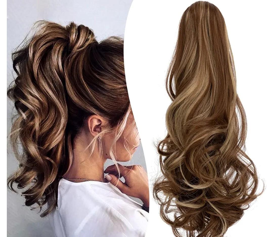 Claw Clip Ponytail Extension 18" Clip in Wavy Ponytail Hair Extensions Long Pony Tails for Women Extensions Ash Blonde Mix Light Brown Wave Hairpiece