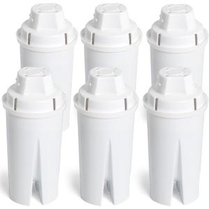 Amazon Basics Enhanced Replacement Water Filters for Pitchers, BPA-Free, WQA & NSF Certified, Compatible with Brita Pitchers & Drinking Water Filter Systems, 1 Year Supply, 6-Pack