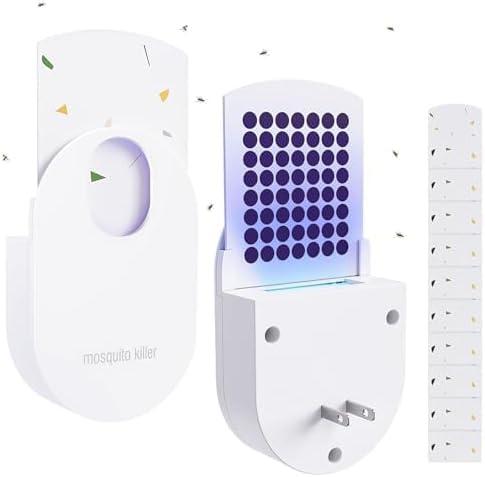 Flying Insect Trap Plug-in Mosquito Fruit Fly Traps Indoors for Home, Gnat Traps for House Indoor Includes 10 Sticky Refills for Home Office with Non-Toxic Night Light UV Attractant Catcher(2 Pcs)
