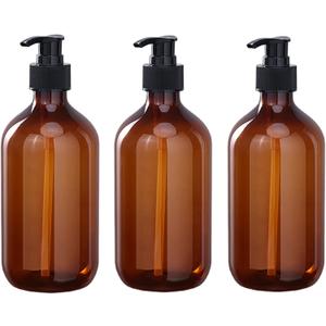 3 Pack Plastic Refillable Soap Dispenser with, 500ml (16oz) Hand Soap Dispenser Bottle Pump Container (Amber)