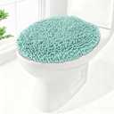 Soft Chenille Toilet Lid Cover 19.5L x 18.5W Machine Washable Toilet Seat Cover Adjustable Rubber Backing Fits Most Round Elongated and Oblong Lids (Light Blue)