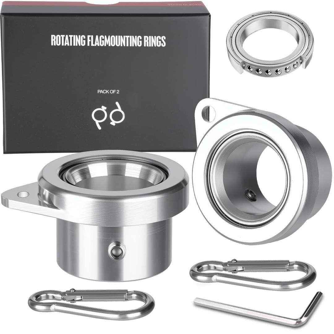 Bearing Steel Ball Flag Pole Rings, Tangle Free Aluminum Alloy Flag Pole Spinners, 360° Rotating Flagpole Rings with Carabiners, Fit Flagpole with 0.75-1inch Diameter, Flagpole Parts, 1 inch Silver