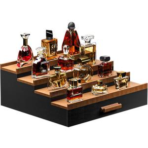 Vdamu Cologne Organizer for Men,4 Tier of Elevated Cologne Display Stand with Drawer Storage,Wood Cologne Display,Perfume Organizer and Storage Display Risers,Great Gift for Men (Black Walnut)