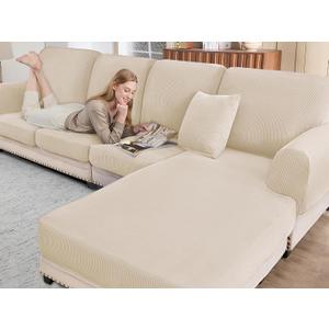 Sectional Couch Covers for Sofa Cushion L Shaped Couch Cover Washable Soft Couch Cushion Covers Stretch Sofa Slipcovers(2-Piece for Sofa Armrest Cover, Natural)