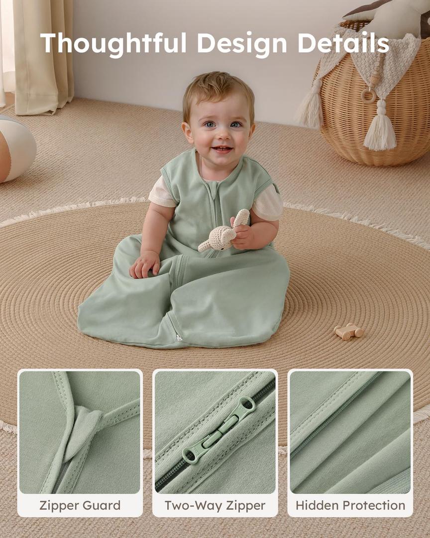 Yoofoss Baby Sleep Sack 0-6 Months Wearable Blanket for Babies 100% Organic Cotton 2-Way Zipper TOG 0.5 Toddler Sleeping Sack 2 Pack, Sleep Sacks, Assorte