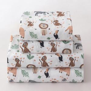 Twin Sheet Set Kids Deep Pocket Twin Sheets Soft Cute Bed Sheets 3 Pieces Twin Bed Sheets Kids Boys Girls Animal Pattern Printed Set with 1 Flat Sheet, 1 Fitted Sheet, 1 Pillowcase