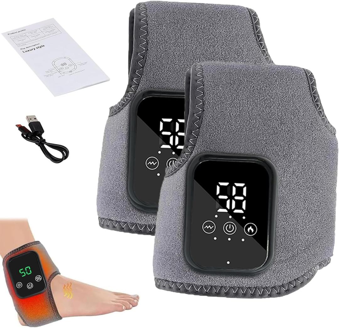 2PCS Foot Renew Massager for Neuropathy, Portable Triple Method Ankle Wrap with 3 Vibration Modes, Massager for Heel, Arch & Ankle Relief