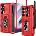 VEGO for Z Fold 6 Case with S Pen Holder, with [Hinge Protection][360-degree Rotating Kickstand][Slide Camera Cover][Front HD Screen Protector] Protective Cover for Samsung Galaxy Z Fold6 - Red