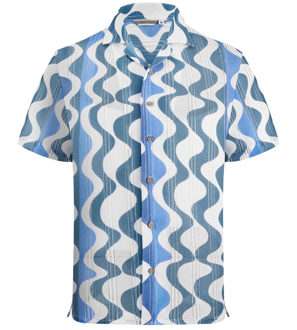 Mens Lace Shirt Short Sleeve Beach Button Down Shirt,Blue Wave,XL (Blue, XL)