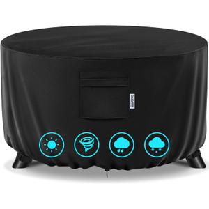 50" Round Fire Pit Cover  Heavy-Duty Waterproof Oxford, Buckle Straps, Air Vents & Drawstring  Windproof & UV-Resistant for Worry-Free Year-Round Protection on Patio Fire Pits & Tables (Black)