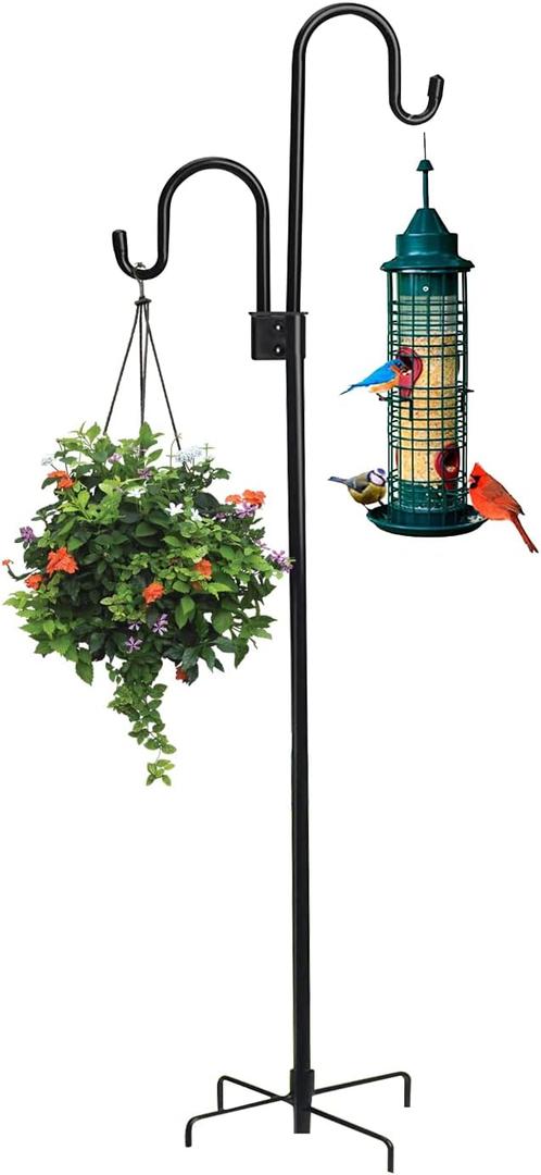 Shephard Hooks Outdoor 76 Inches for Lanterns Double Hooks Heavy Duty Shepherd Stand Plant Hanger Yard Hooks for Solar Lights,Bird Feeder Wedding Adjustable Height&Hooks Powder Coated