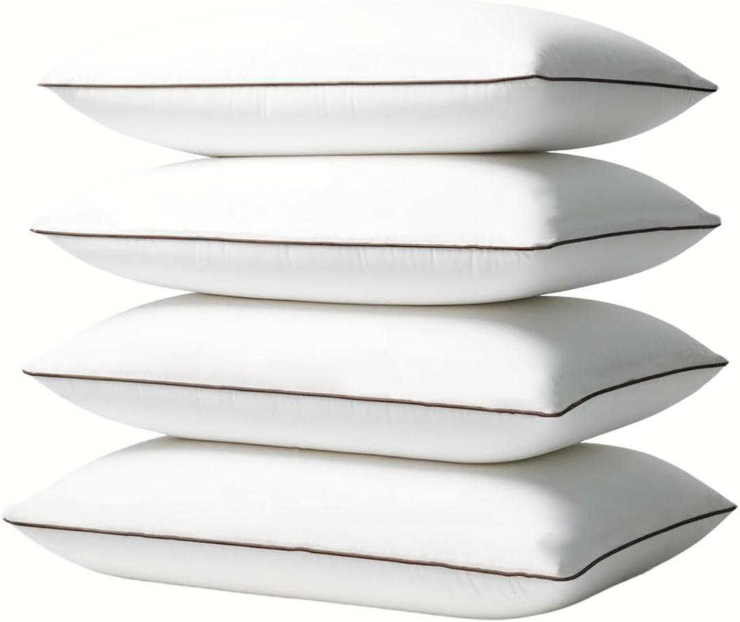 Luxury Comfort Set of 4 Queen Size Bed Pillows - Hypoallergenic Polyester Microfiber Material - Premium Sleep Support for Side, Back, and Stomach Sleepers - 18 x 28 inches, 45 cm x 70 cm