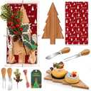 LemonRoad 1 Set Christmas Cutting Board Gift Christmas Tree Cutting Board with Knives Forks Kitchen Towels Merry Gift Tags Charcuterie Boards Bamboo Serving Tray for Xmas Birthday Party Favors