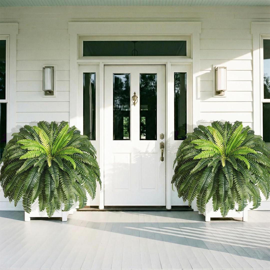 2 Pcs 48" Fake Ferns, 86 Branches Artificial Ferns for Outdoors Large Artificial Plants, UV Resistant Faux Boston Ferns Realistic Greenery for Patio Yard Porch Garden Hanging Decor