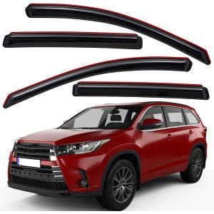 Lightronic Extra Durable Clip-on in-Channel Auto Vent Window Visor, Fits 2014-2019 Toyota Highlander, UV Protection Rain Guard, Original Wind Deflector, No-Drill Easy Install, Dark Smoke, 4-Pcs