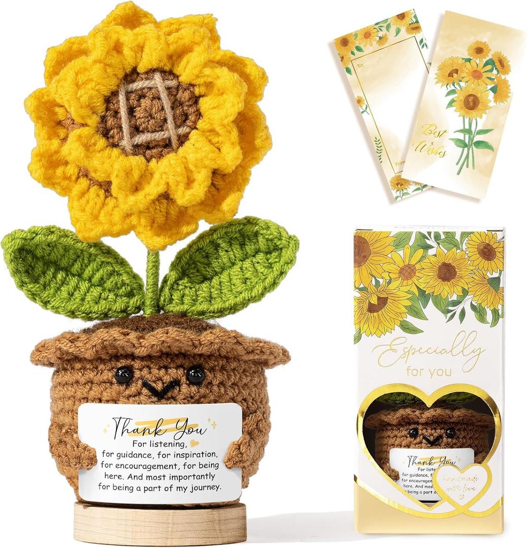 Thank You Gifts for Women Handmade Emotional Support Plush, Positive Handmade Crochet Sunflower Teacher Appreciation Gifts, Mothers Day Birthday Thank You Gift for Women Mom Coworker Boss Friends Her
