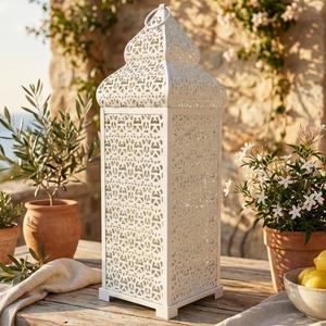 Vela Lanterns Decorative Indoor Moroccan Floor Candle Holder, White, XL