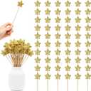 Mezchi 60 PCS Golden Glitter Star Floral Picks, 8.5 Inch Sparkly Foam Star with Wood Stem, Vase Sticks for Table Centerpieces, Craft Stars Decorations for Baby Shower, Birthday, Wedding, Christmas