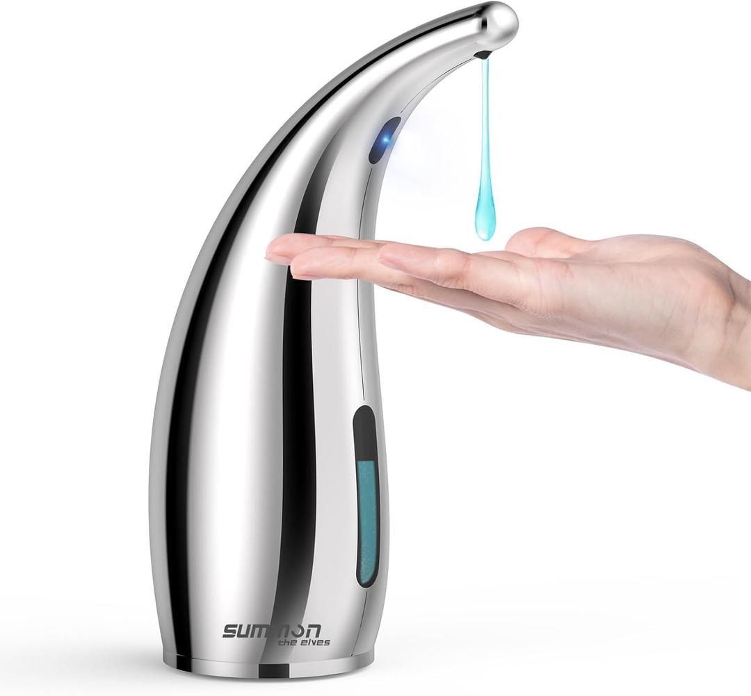 Summon The Elves Automatic Liquid Soap Dispenser,300ML Touchless 4 Gear Adjustable,Countertop Electric Battery Operated Silver Hand Soap Dispenser with Sensor for Bathroom,Kitchen,Office