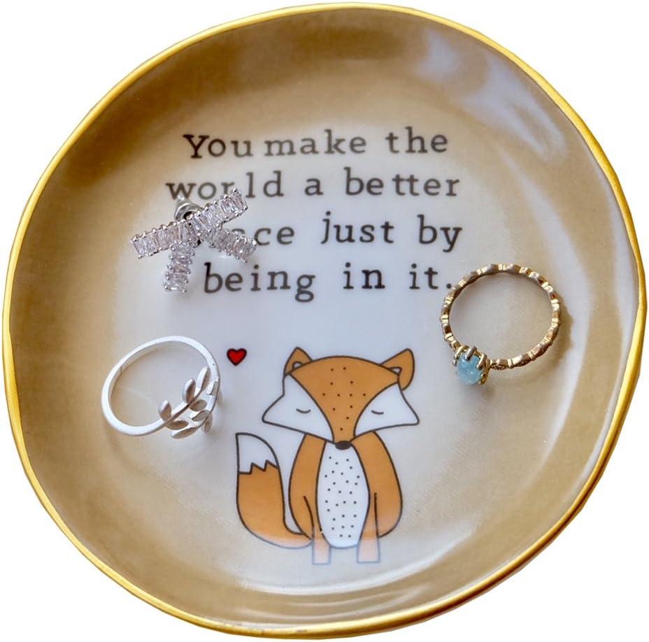 Gift for Mom, Fox Ring Dish Holder-"You make the world a better place just being in it", Gifts for Women Mother's Day Birthday Christmas, Mom Gifts for Birthday , Perfect Present for Mothers
