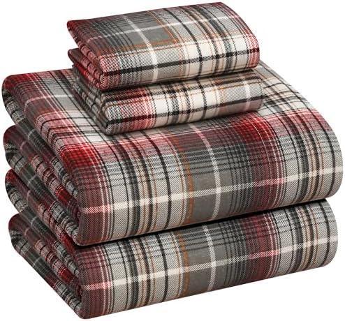 RUVANTI Flannel Sheets Queen Size - 100% Cotton Double Brushed Bed Sheets, Deep Pockets 16 Inches Queen Sheet Set, All Seasons Breathable & Extra Soft - Warm & Cozy, 4 Piece, Halloween Check