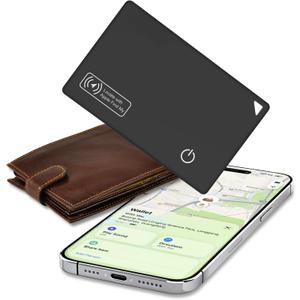 Wallet Tracker Card, Credit Card Size, Ultra-Thin Smart Tracker for Wallet, Works with Apple Find My (iOS Only), Rechargeable Bluetooth Tracker, Wireless Charging, Item Finder for Passport, Luggage