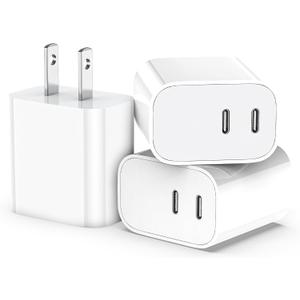 USB C Charger Block,3-Pack Dual Port USB C Fast Charging BlockType C Wall Charger Plug for iPhone 17/16/15/14/13/12/11/ Pro Max/Plus/Xs Max/XR/X,iPad Pro (20W)