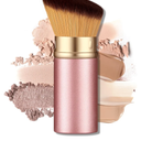 Retractable Kabuki Travel Makeup Brush, All-in-One Face Brush with Protective Cap, Ultra-Soft Dense Bristles for Powder, Blush, Foundation, Flawless On-the-Go Application(Rose Gold)