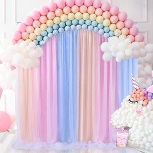 Pastel Backdrop Curtains Rainbow Unicorn Tulle Curtain Backdrop for Girls Birthday Party Baby Showers 5ft x 7ft