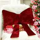 Thyle Valentines Large Red Bow Pillow 18 x 16 Inches Velvet Valentines Throw Pillow Decorative Cute Coquettish Cushion Coquette Bow Decor for Xmas Room Bed Aesthetic Sofa Couch Car Home Gift