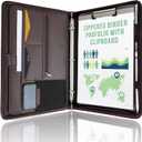 STYLIO Zipper Portfolio | Padfolio 3 Ring Binder (1") and Clipboard Folio (Removable) | Portfolio Organizer for Documents, Tablet, Phone |Faux Leather Binder for Men and Women | Walnut (Brown) Color