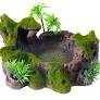 QIRMIZI Reptile Decor, Plastic Reptile Platform with Artificial Plants  Basking Habitat Decor for Lizard, Turtle, Frog, Snake