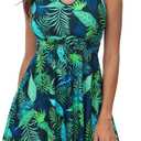 Kate Kasin Women's Two Piece Swimsuits Tummy Control Back Cross Flowy Swimdress Bathing Suits with Boyshorts Swimwear (Medium, Navy Leaf)