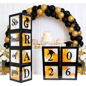 Graduation Decorations 2026 Set of 4 Boxes with 20pcs Balloons and Letters 2026 GRAD So Proud of You - Class of 2026 Party Supplies for High School & College Celebrations