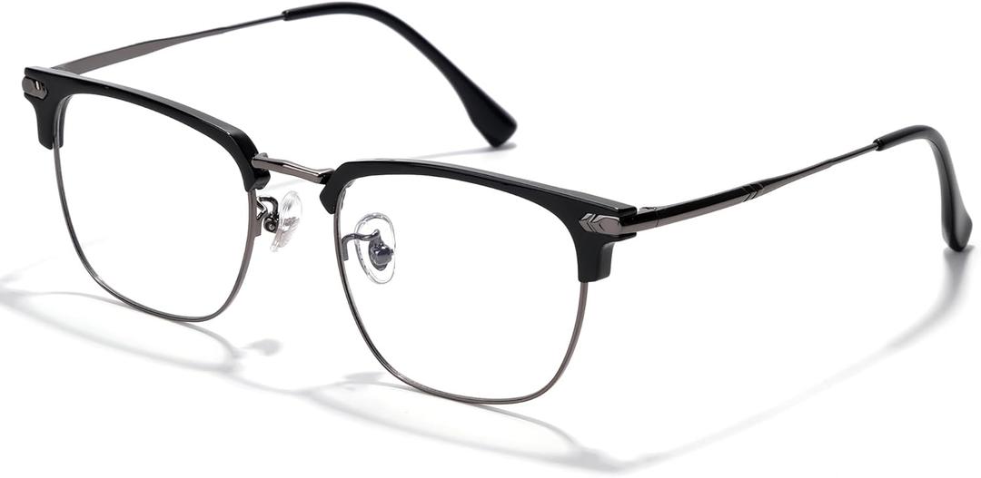 Blue Blocker Glasses for Men Metal Browline Computer Gaming Glasses With Blue Ray Filter (Gunmetal/Black TR90 Eyeglasses) (15208-gunmetal)