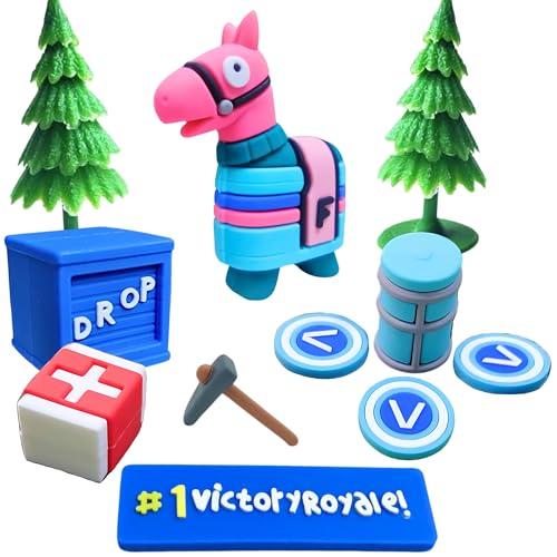 Markhomia Lemoneon Video Game Cake Toppers Upgraded Designs V2 Battle Royale Llama Decoration for Birthday Party Cake Decor 11Pcs/Set