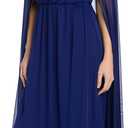 R&M Richards Women's Chiffon Maxi Dress - Blouson Waist Goddess Gown W/Rhinestone Trim & Sheer Draping Cape Sleeves (Blue), Size 22W
