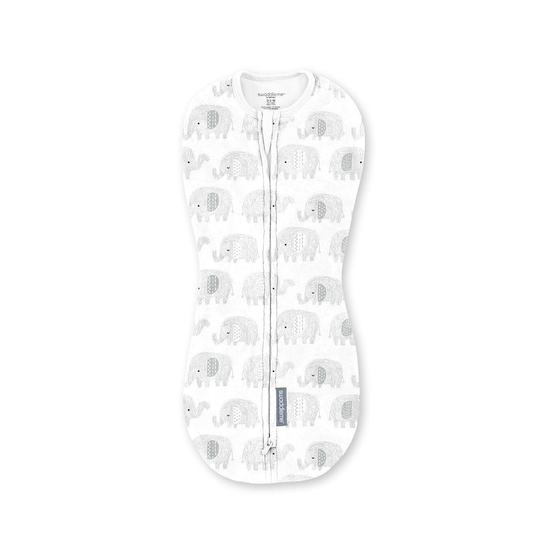 SwaddleMe by Ingenuity Compression Baby Swaddle Pod, Two-Way Zipper for Easy Diaper Changes, Improves Sleep & Calms Startle Reflex, 0-2 Months, 1.0 TOG, 1-Pack - Scribble Elephant